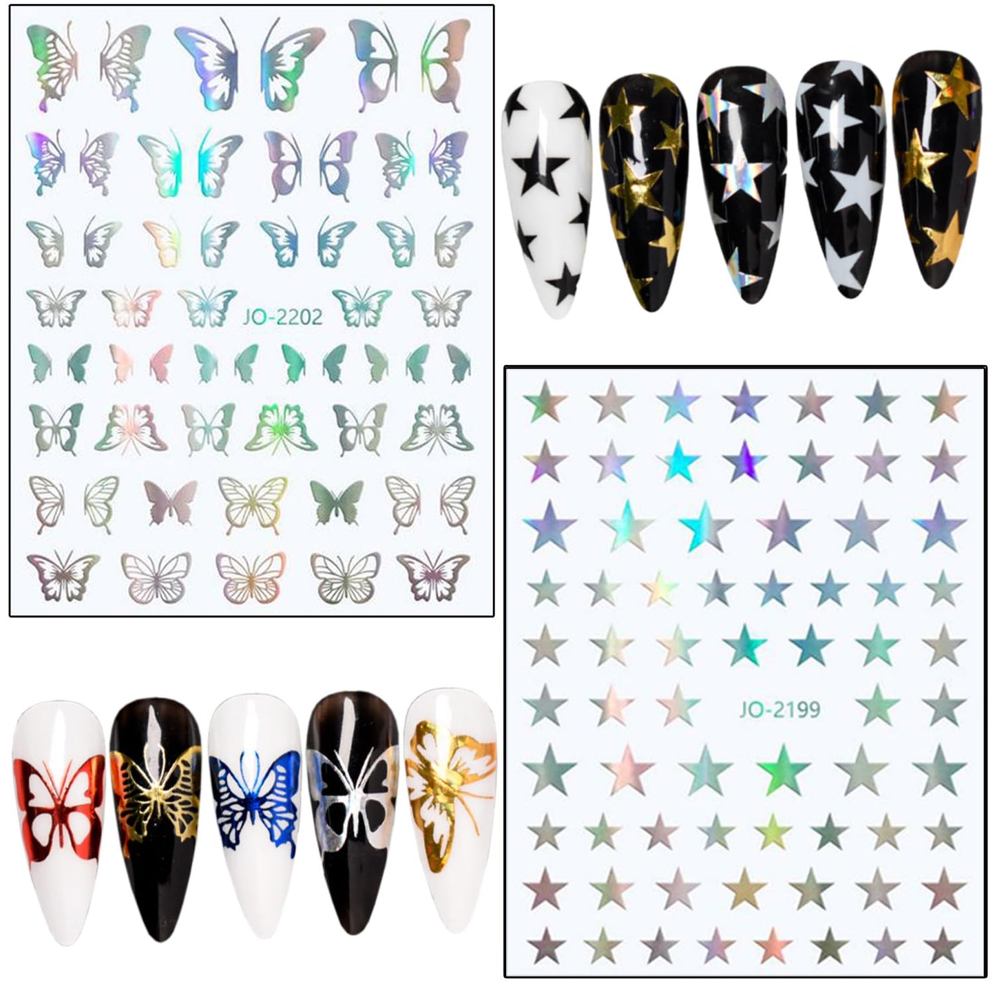 7 Sheets Silver Nail Art Stickers, Butterfly Heart Letters Numbers Stars Eyes Nail Self-Adhesive Sticker Design, 3D Geometry Nail Transfer Decals for Women Girls Manicure Charms Decorations