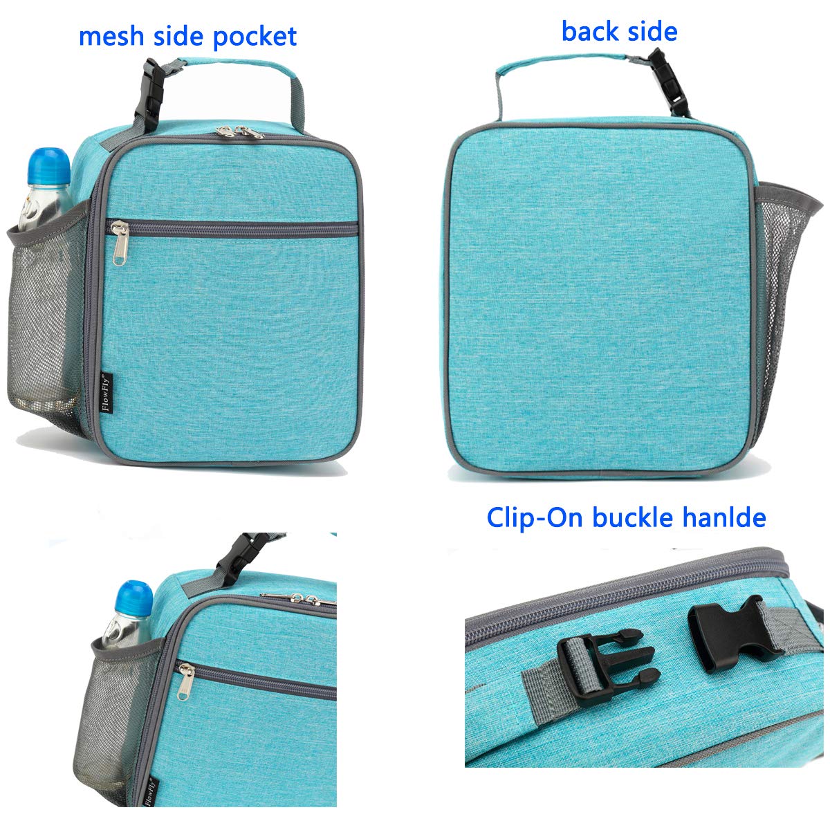 FlowFly Kids Lunch box Insulated Soft Bag Mini Cooler Back to School Thermal Meal Tote Kit for Girls, Boys, Sea Blue