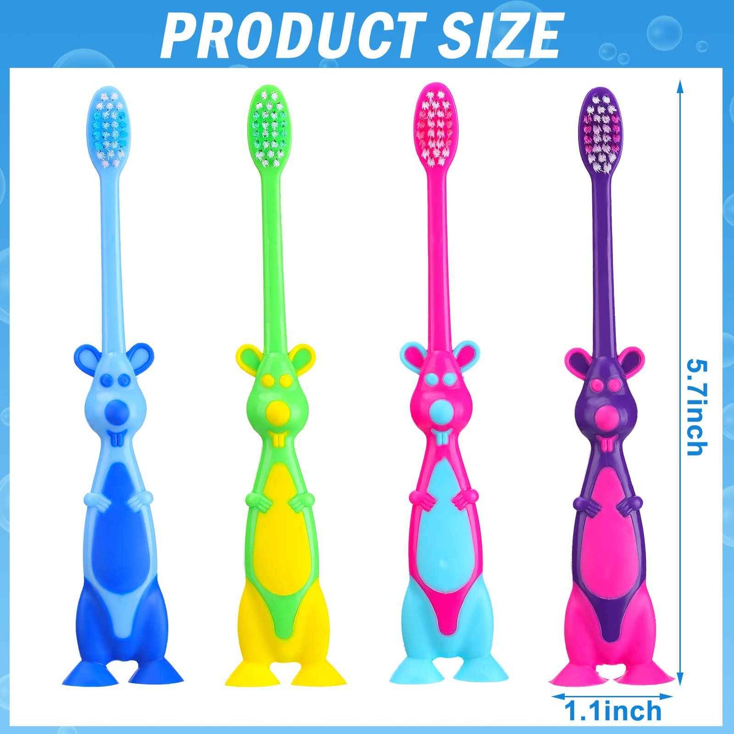 Gerrii 100 Pcs Kids Toothbrushes Bulk Soft Lovely Little Kangaroo with Covers Suction Cup Individually Wrapped for Children Toddler Home School Camp Daycare Travel