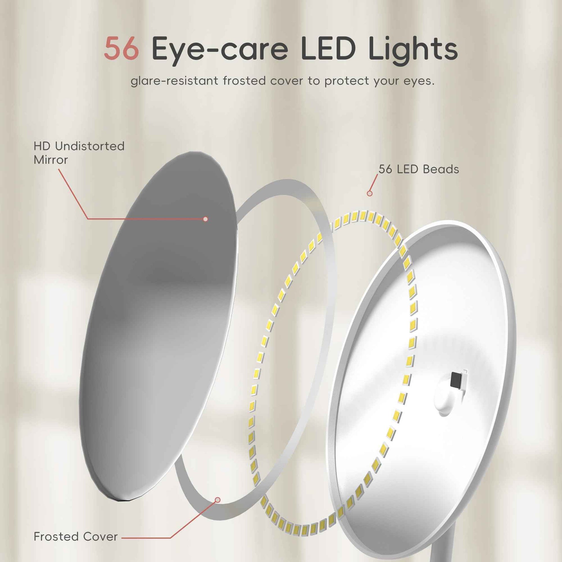 Yls Rechargeable Lighted Makeup Mirror with 1x/10x Detachable Magnification, Vanity Mirror with 3 Color Adjustable Lighting,Qi-Enabled Charging,and 360 °Rotating Design