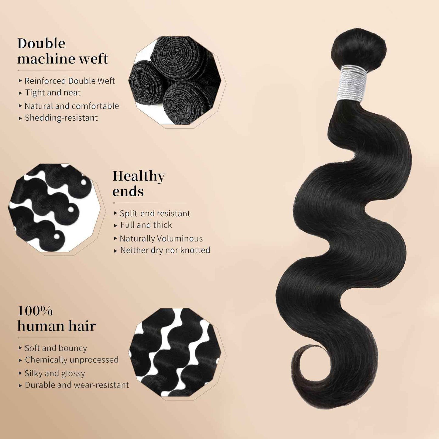 12A Unprocessed Brazilian Human Hair Body Wave human hair bundles 1 Bundles 20 Inch 100g/Pack Natural Black soft Smooth Double Weft Quick Weft Extensions for Women