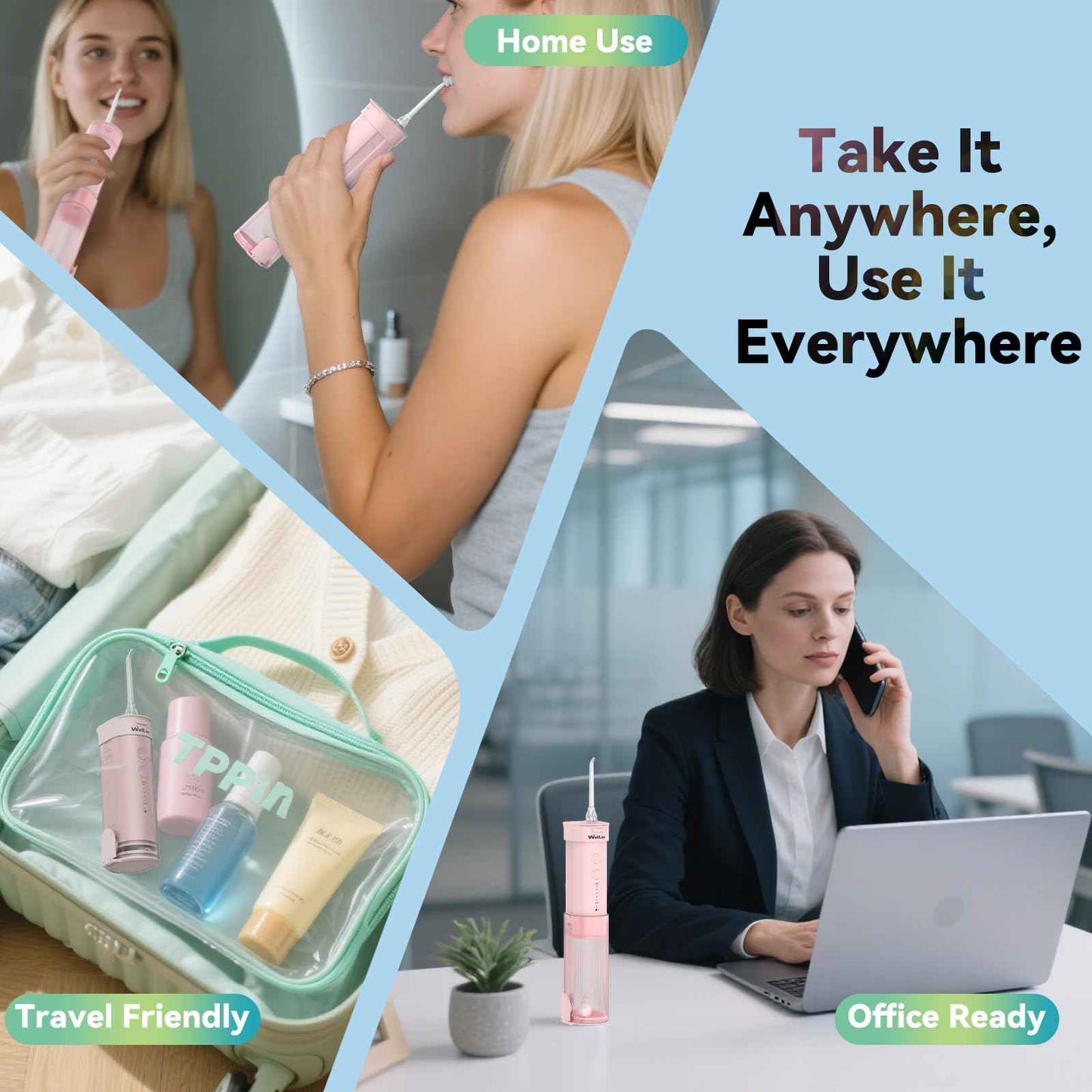 WellLeo Mini Water Flosser for Teeth,Travel Dental Flosser Picks, Portable Oral Irrigator with Telescopic Water Tank, 5 Modes IPX7 Waterproof Tooth Flosser for Brace, Sensitive Teeth, with Storage Bag