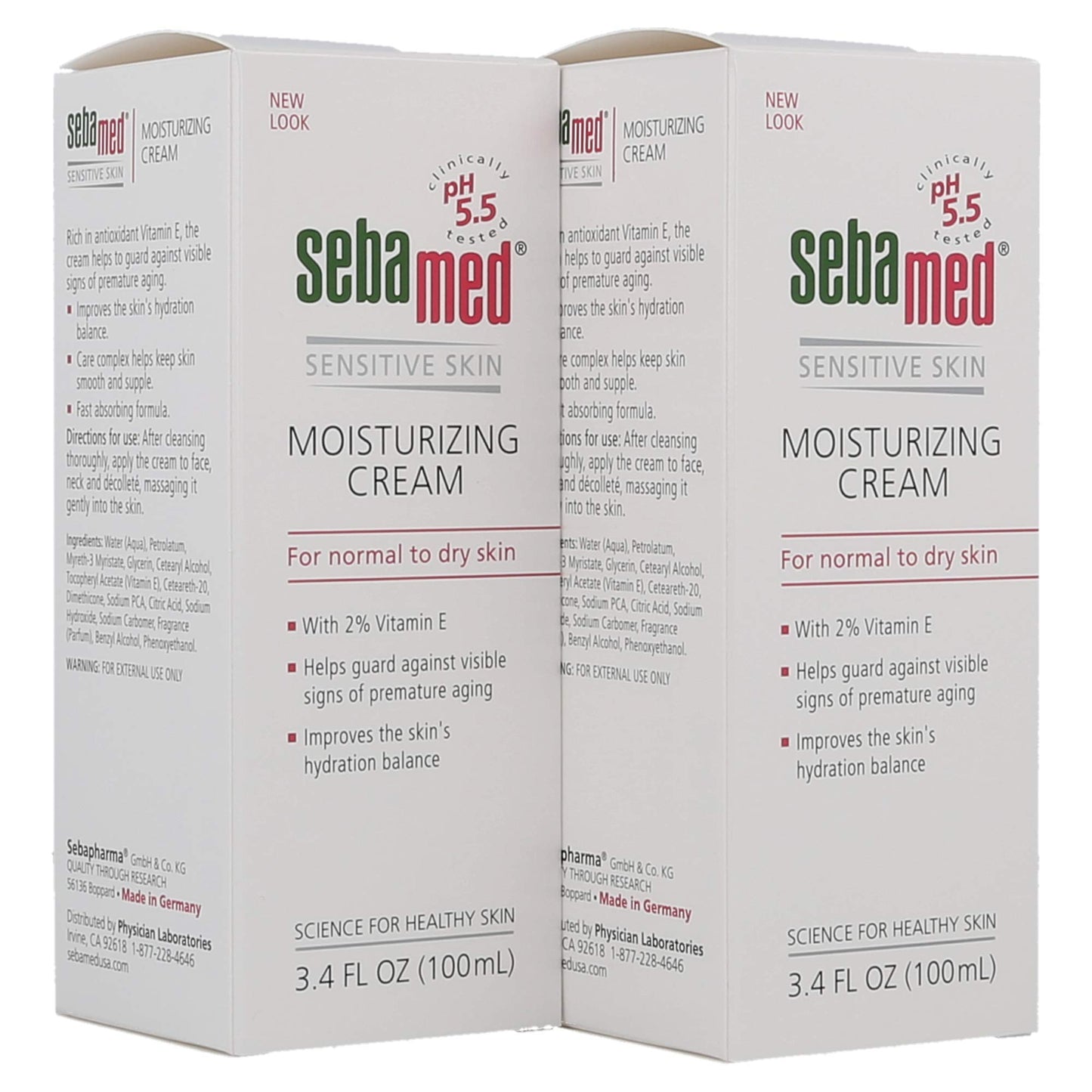 Sebamed Moisturizing Face Cream with Pump for Sensitive Skin Antioxidant pH 5.5 Vitamin E Hypoallergenic 3.4 Fluid Ounces (100mL) Ultra Hydrating Dermatologist Recommended Moisturizer (Pack of 2)