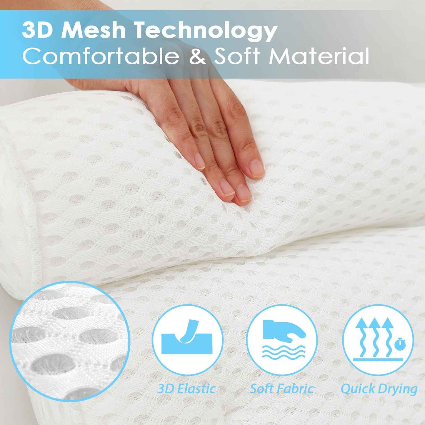 AEROiVi Luxury Bath Pillows for Tub，Bath Pillow Bathtub Pillows for Head and Neck Support Bath Cushion Made from Soft Spacer Mesh Material with Suction Cups