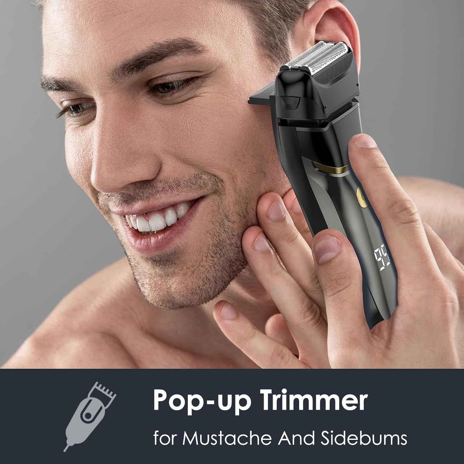 Electric Razor for Men Face, Electric Shavers for Men, Cordless Rechargeable Waterproof Foil Shaver with LED Display for Beard Trimming（Black）