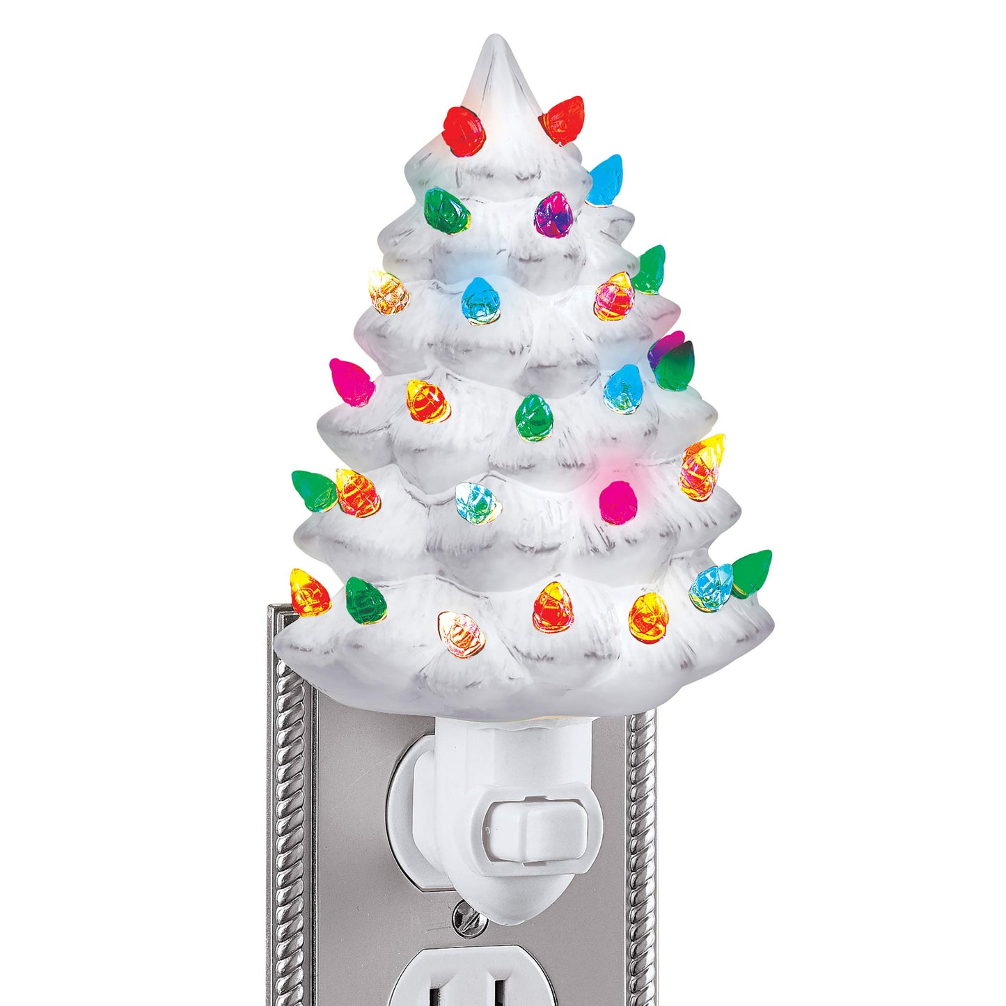 Collections Etc Ceramic Christmas Tree Night Light - 6"H, Nostalgic, Decorative Bathroom Decoration, White