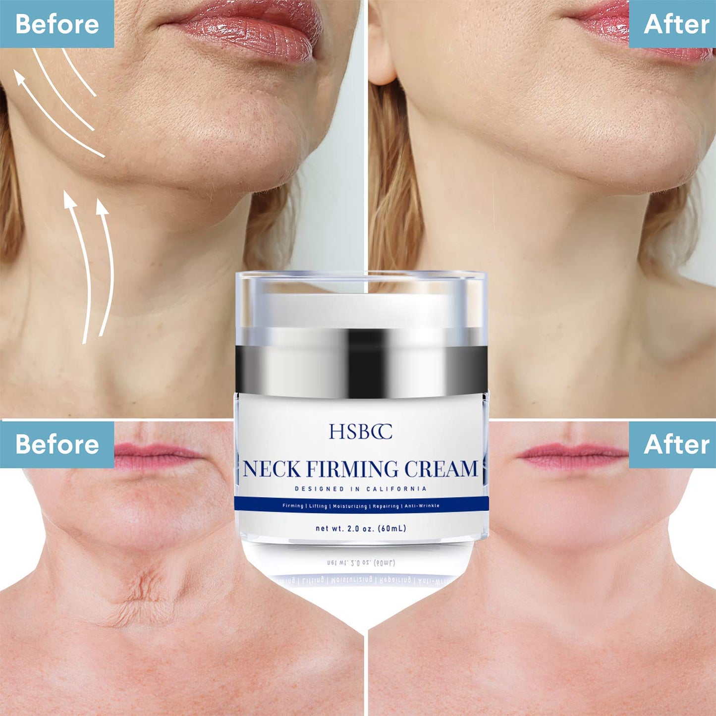 HSBCC Neck firming cream with peptides, Neck Cream, Neck Moisturizer Cream 2 fl oz.