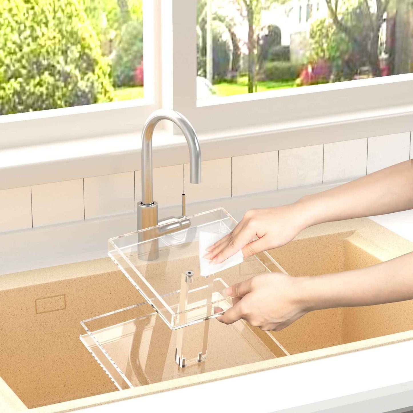 NIUBEE 2-Tier Acrylic Bathroom Cosmetic Storage Organizer for Dresser and Countertop - Standing Perfume Tray for Bedroom Decor