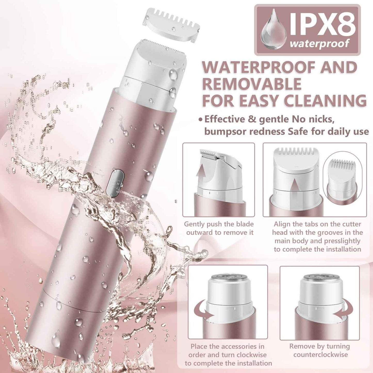 2 in 1 Womens Razors Shaver Bikini Tnimmer, Women Electric Razors for Shaving Underarms Leg Pubic Facial Hair Removal for Waterproof Wet and Dry IPX8