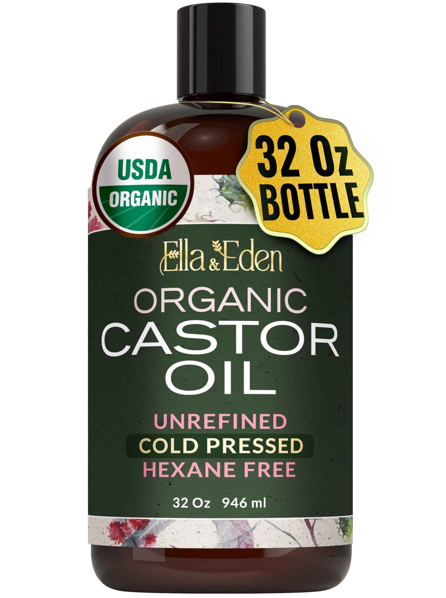 Ella & Eden Organic Castor Oil 16 Oz & Moroccan Argan Oil 4 Oz | Glass Bottle | Hair, Skin, Face, Nails | Cold-Pressed, Unrefined, Hexane-Free, USDA Certified, 100% Pure