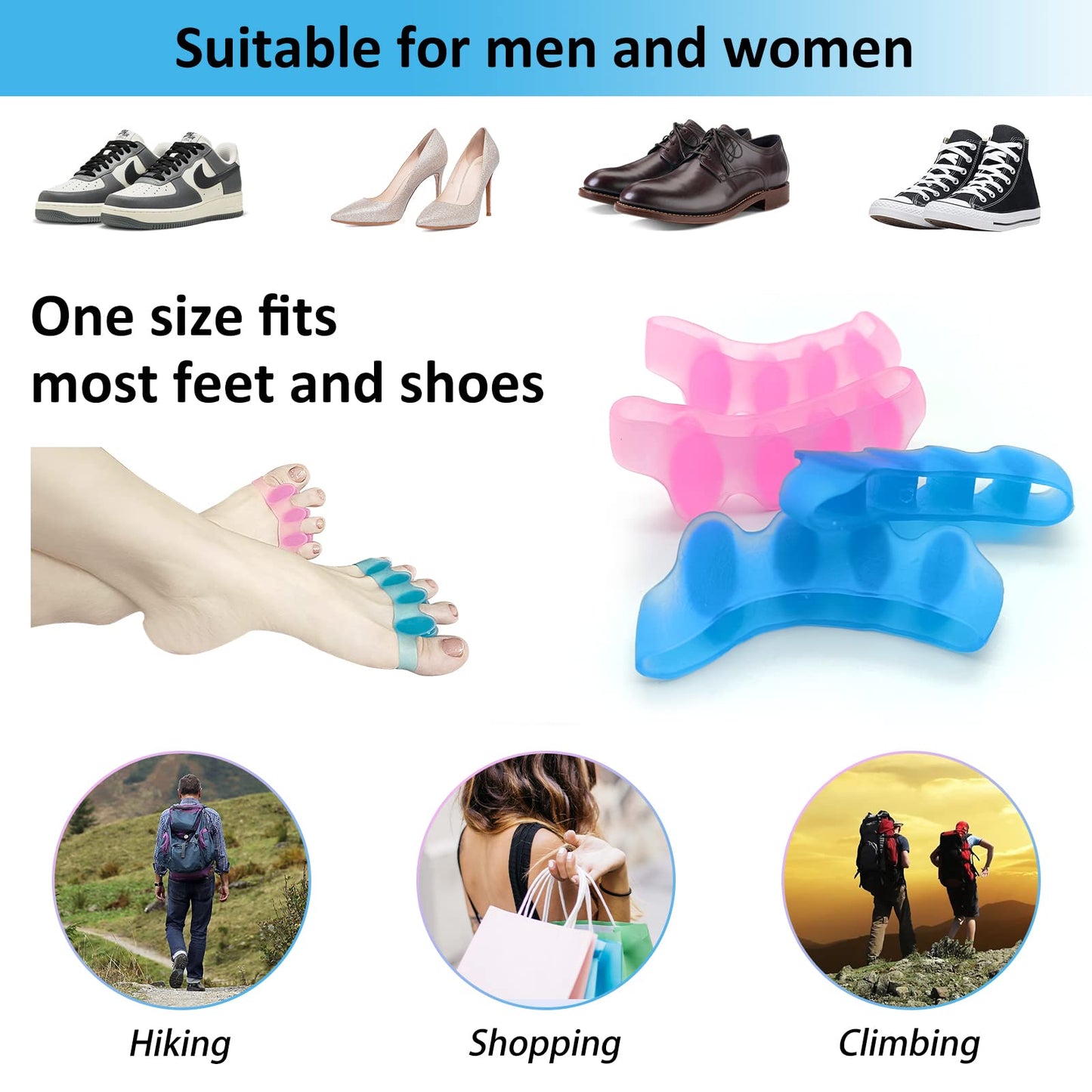 SUNFATT Toe Spacers for Women,Toe Separators for Women,Relieves OverlappingToes,Bunions Corrector and Hammer Toe Pain,Gel Toe Spreader Separates Toes and Relaxes Toes.