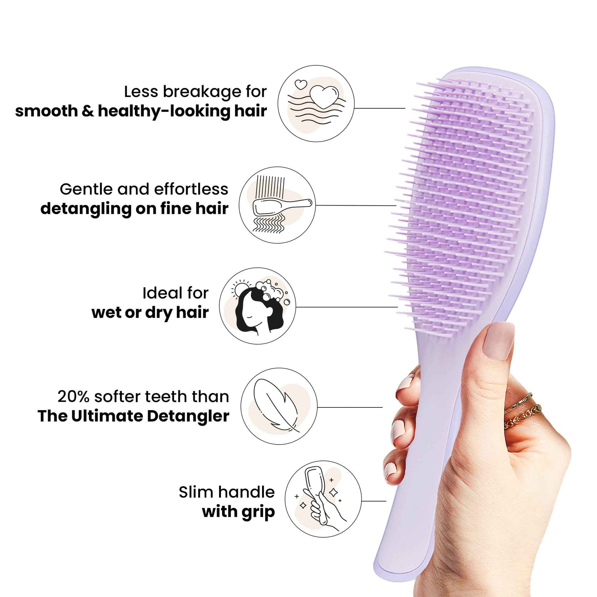 Tangle Teezer | The Fine & Fragile Wet Detangler Hairbrush | Soft Flex Teeth for Less Breakage | Ideal for Thinning Hair, Color-Treated & Sensitive Scalps | Comfort Handle | Hypnotic Heather