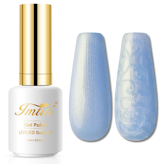 Imtiti Pearl Gel Nail Polish,0.5 Fl Oz Sky Blue Glitter Drawing Gel Polish Shell Thread Shimmer Mermaid Nail Gel Polish Soak Off UV LED for Home DIY Nail Art Manicure Salon