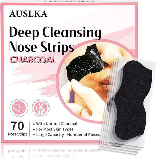 AUSLKA Blackhead Pore Strips,(70 Counts) Blackhead Remover-Deep Cleansing Charcoal Strips - Black Head Nose Strips -Black Head Remover