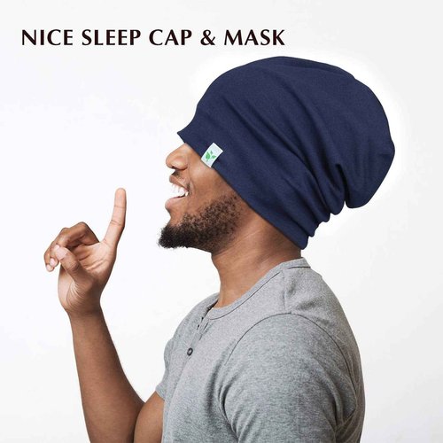 Hair Sleep Hat for Bald Men Night Cotton Blue Black
