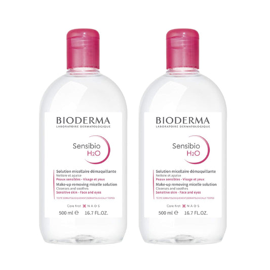 Bioderma Sensibio H2O Micellar Water, Duo Pack Makeup Remover, Gentle for Skin, Fragrance-Free & Alcohol-Free, No Rinse Skincare with Micellar Technology for Normal To Sensitive Skin Types