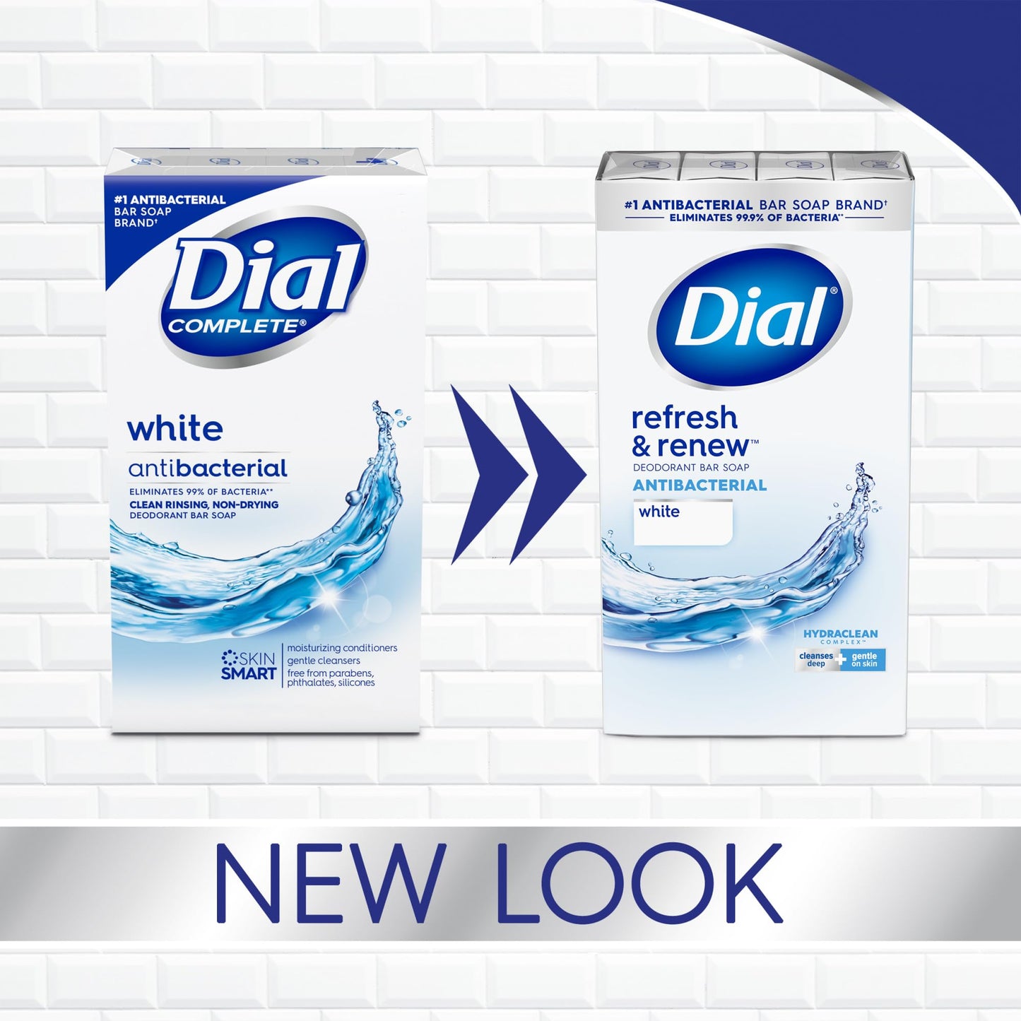 Dial Antibacterial Bar Soap, Refresh & Renew, White, 4 oz, 8 Bars