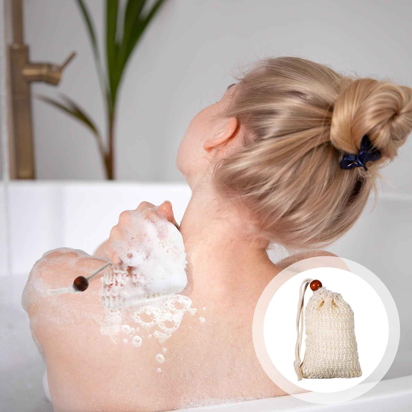 50 Pack Soap Saver Bags, Natural Cotton Linen Mesh Soap Bag with Drawstring for Exfoliating, Foaming, and Drying, Bar Pouch for Bath and Shower Use (3.5x5.5 Inch)