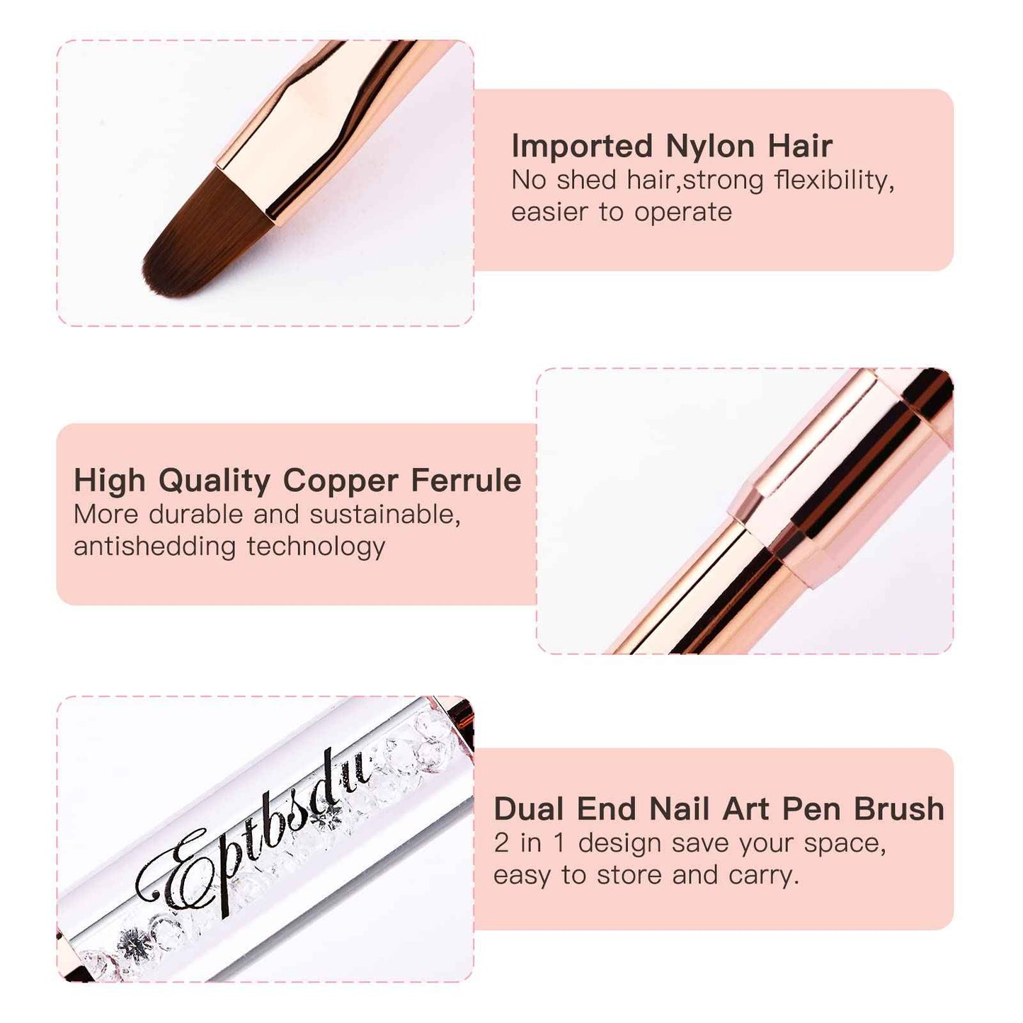Nail Brushes for Nail Art, Eptbsdu 6PC Nail Art Brushes Double Ended Nail Art Design Dotting Pens, Striping Nail Brushes for Long Lines, Nail Drawing Pen for Salon at Home DIY Manicure
