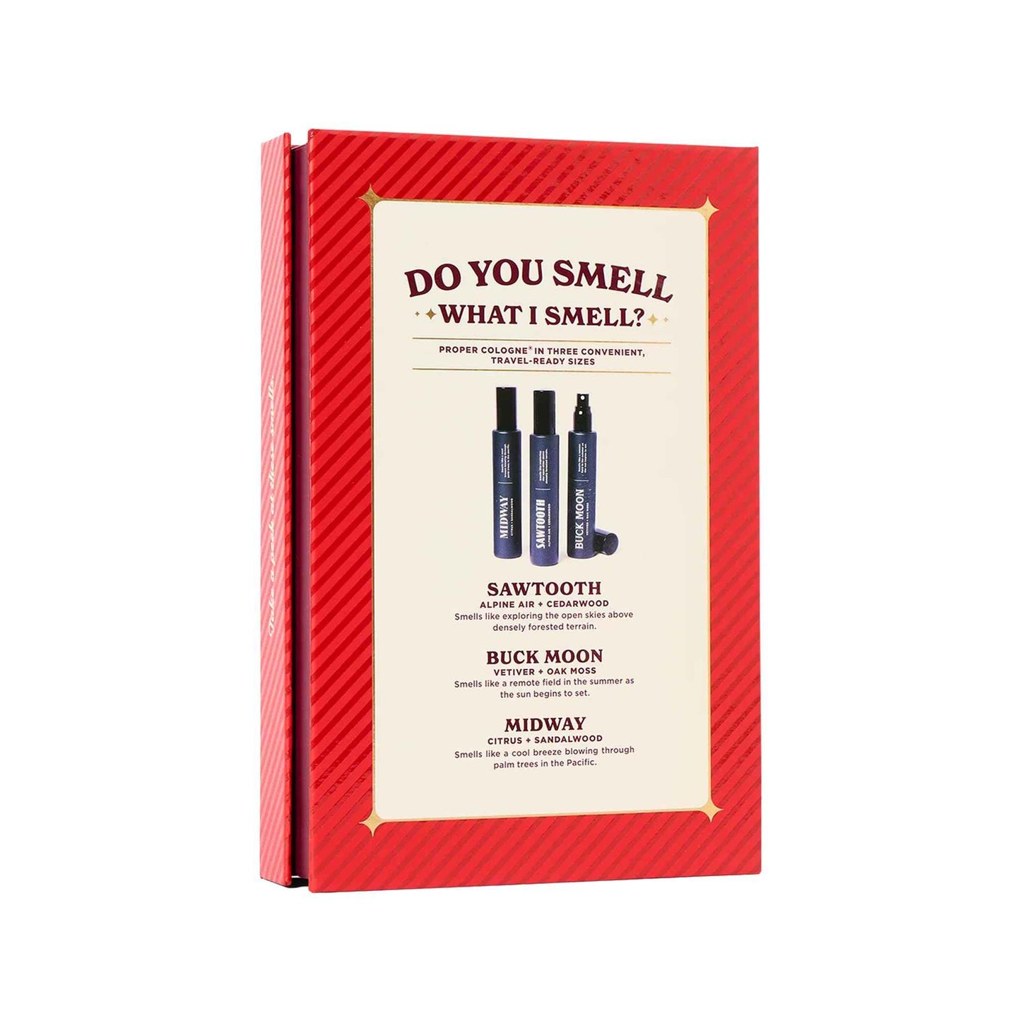 Duke Cannon Merry Little Sniffmas Giftset - travel-sized trio of Duke Cannon Proper Cologne® - Holiday Cologne Gift Set - eau de parfum - Sawtooth, Buck Moon, Midway