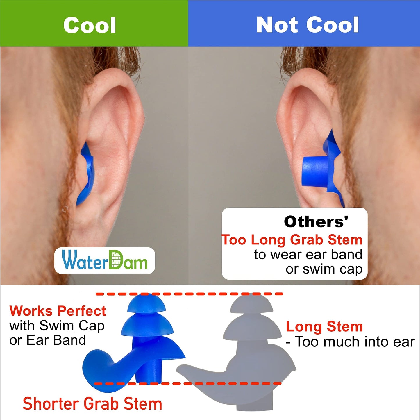 WaterDam Swimming Ear Plugs Great Waterproof Ultra Comfy Earplugs Prevent Swimmer's Ear