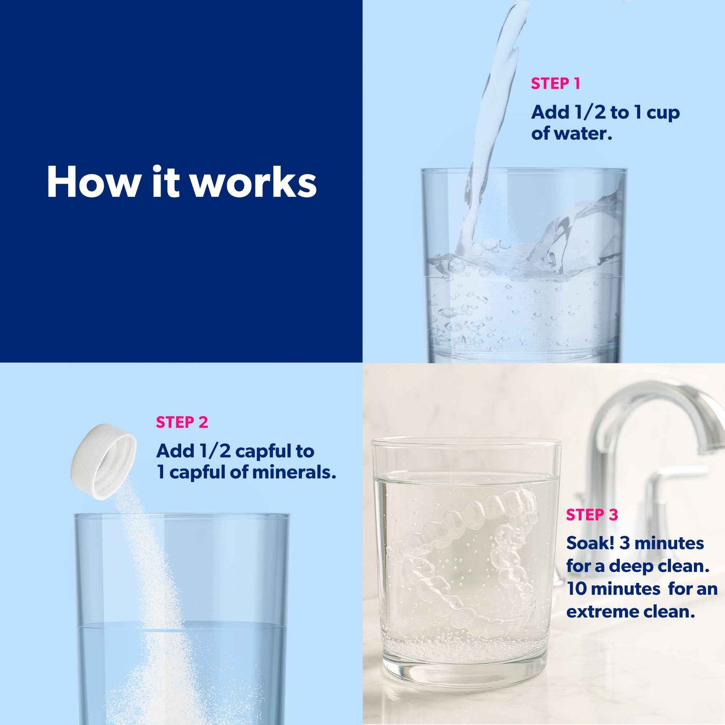 EverSmile AllClean Minerals – Deep Cleaner for Retainers, Clear Aligners, Invisalign, Dentures, Night & Mouth Guards – Removes Stains, Odors & Plaque in 3-Minutes – Up to 120 Uses (300g), 1 Pack