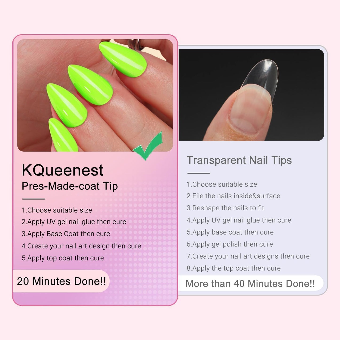 KQueenest Neon Green Gel Nail Tips - 300 Pcs Short Almond Press on Nails Kit, Pre-applied Tip Primer Acrylic Fake Nails, Vibrant Pre-Colored Gel Tip Nails, False Nails Extensions for Nail Art DIY