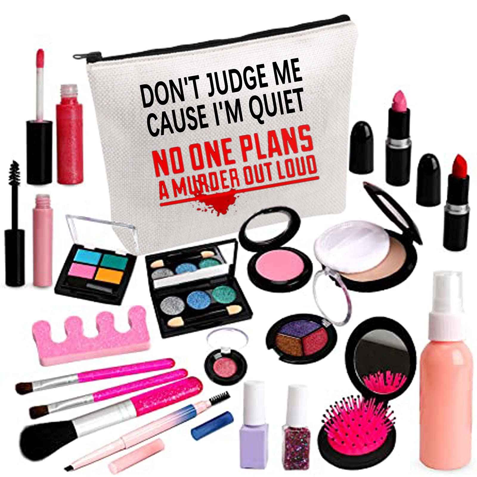 BDPWSS Don't Judge Me Cause I'm Quiet No One Plans a Murder Out Loud Horror Movie Themed Makeup Bag (DON'T JUDGE ME bl)