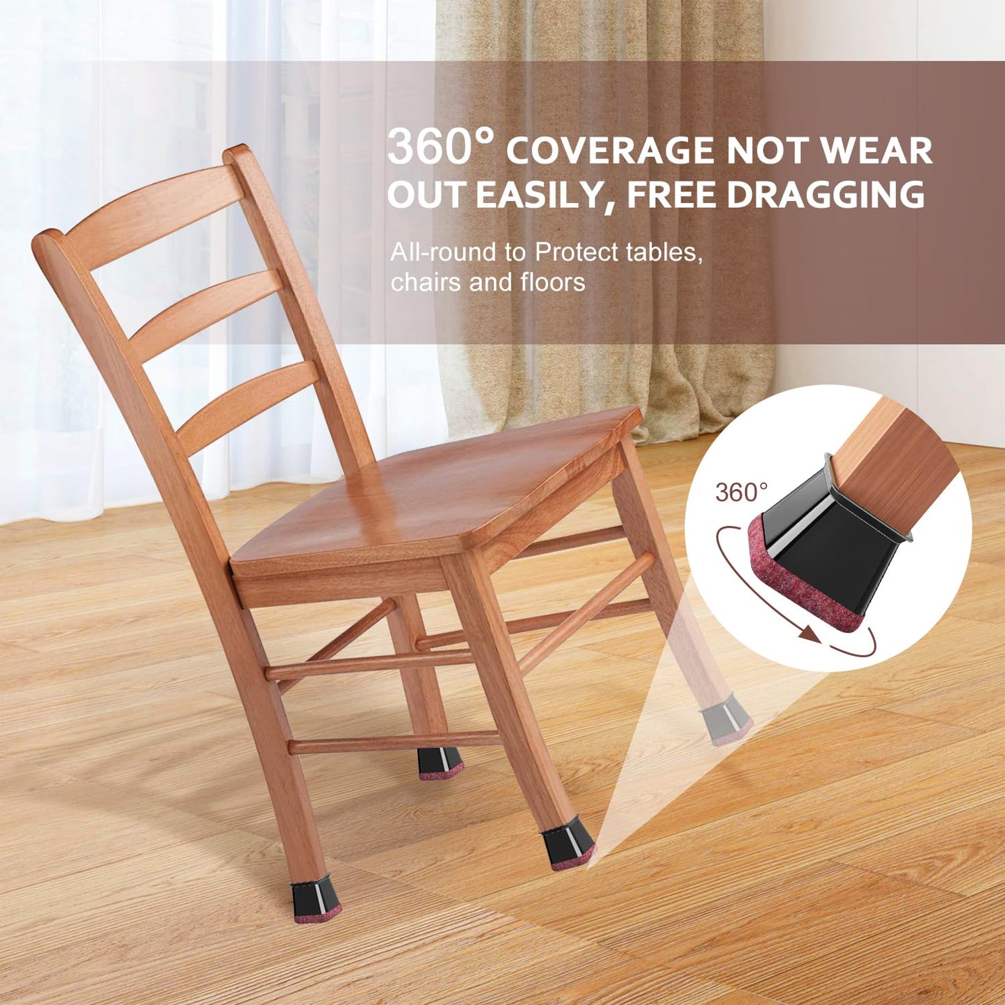 Chair Leg Floor Protectors Square Chair Leg Protectors for Hardwood Floors Silicone Caps Felt Strengthen Bottom Protection Non Slip Reduce Noise 32 Pack Black Square S Fit:1/2" ~ 3/4" (13~19mm)