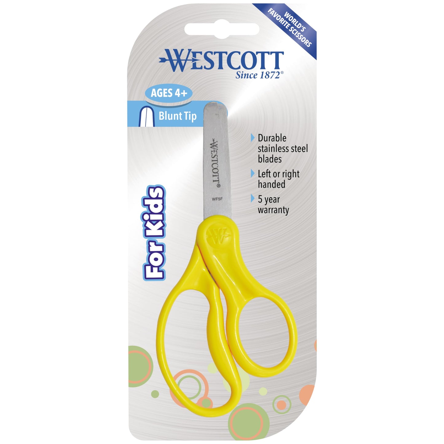 Westcott 15970 Kids' Scissors, Ages 4-8, 5-Inch Blunt Tip, Neon Yellow