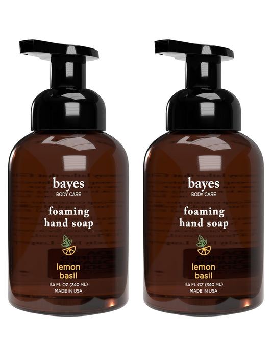 Bayes Foaming Hand Soap, Plant-Derived - Aromatic and Nourishing Hand Wash, Infused with Natural Essential Oils - USDA Certified Biobased - 11.5 Ounce, Lemon Basil, 2 Pack