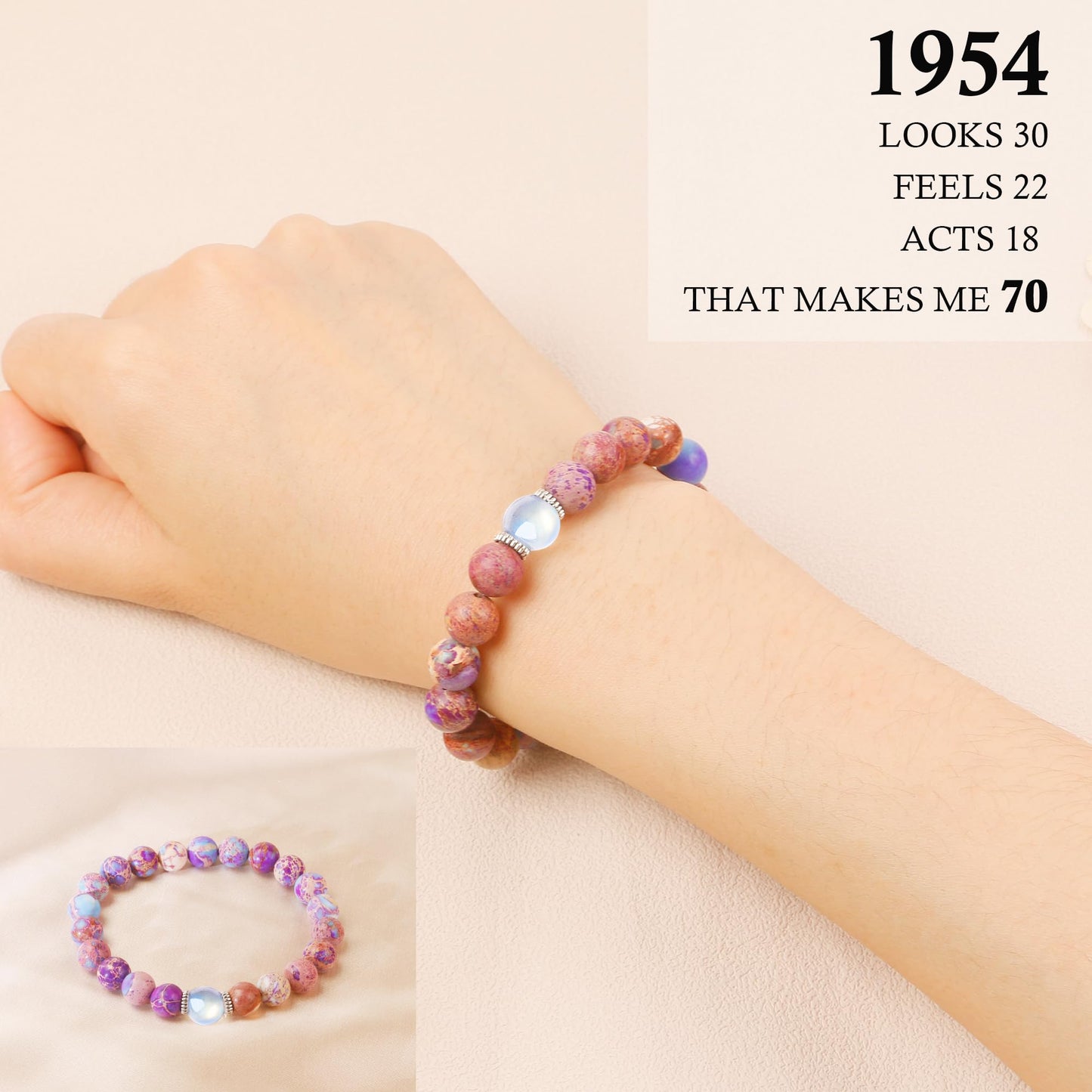 Sereney 70th Birthday Gifts for Women Natural Stone Bracelet As Gifts for 70 Year Old Woman, Moonstone Bracelet as 1954 Women Birthday Gift Ideas for Mom Sister Grandma Funny Gift Ideas for Her