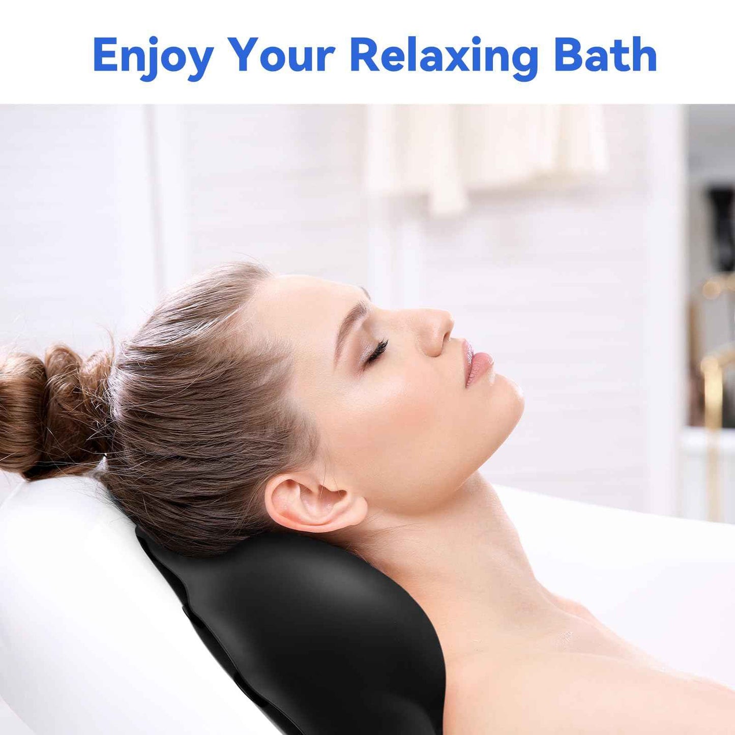 Goowin Bath Pillows for Tub, New Generation Skin-Friendly Silicone Bath Pillow, Luxury Bathtub Pillow for Head and Neck, Powerful Suction Tub Pillow for Bathtub with Inflatable Airbag (Black)