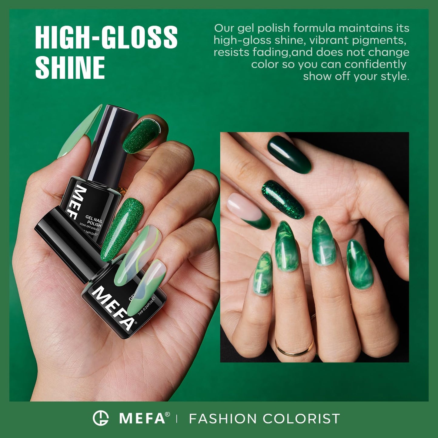 MEFA Green Gel Nail Polish, 6 Colors Green Glitter Nail Polish Gel Dark Avocado Sage Green Evergreen Sparkle Gel Polish Set Soak Off Nail Art DIY Salon Manicure Nail Art Holiday Gifts for Women