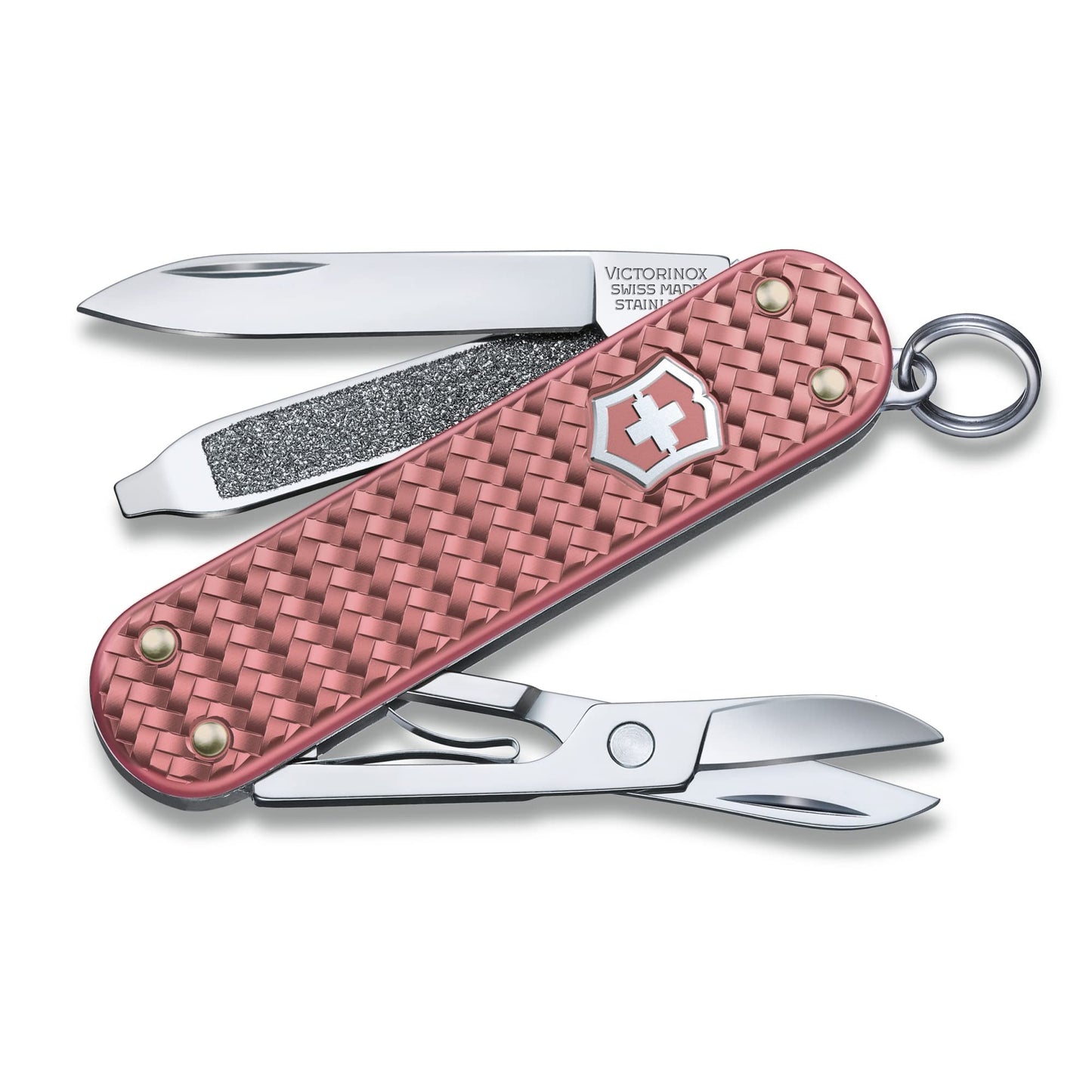 Victorinox Classic SD Precious Alox Swiss Army Knife, Compact 5 Function Swiss Made Pocket Knife with Small Blade, Screwdriver and Key Ring - Gentle Rose