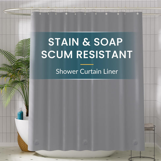 Titanker Plastic Shower Curtain Liner, 72x72 Grey Shower Liner Lightweight PEVA Shower Curtains for Bathroom, Waterproof Shower Liner with Magnets and Rustproof Grommet Holes