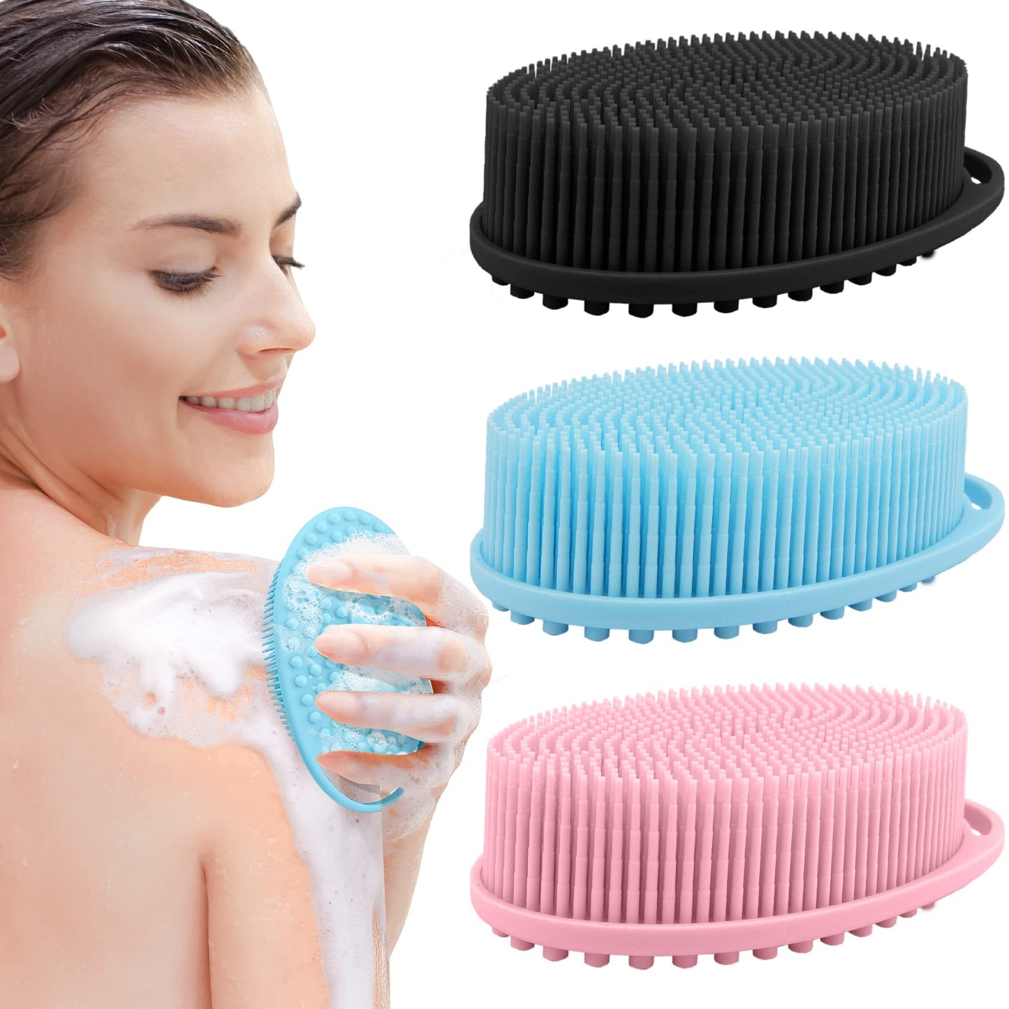3 Pack Silicone Body Scrubber, Exfoliating Body Scrubber Soft Silicone Loofah Body Scrubber Fit for Sensitive and All Kinds of Skin Clean and Sanitary