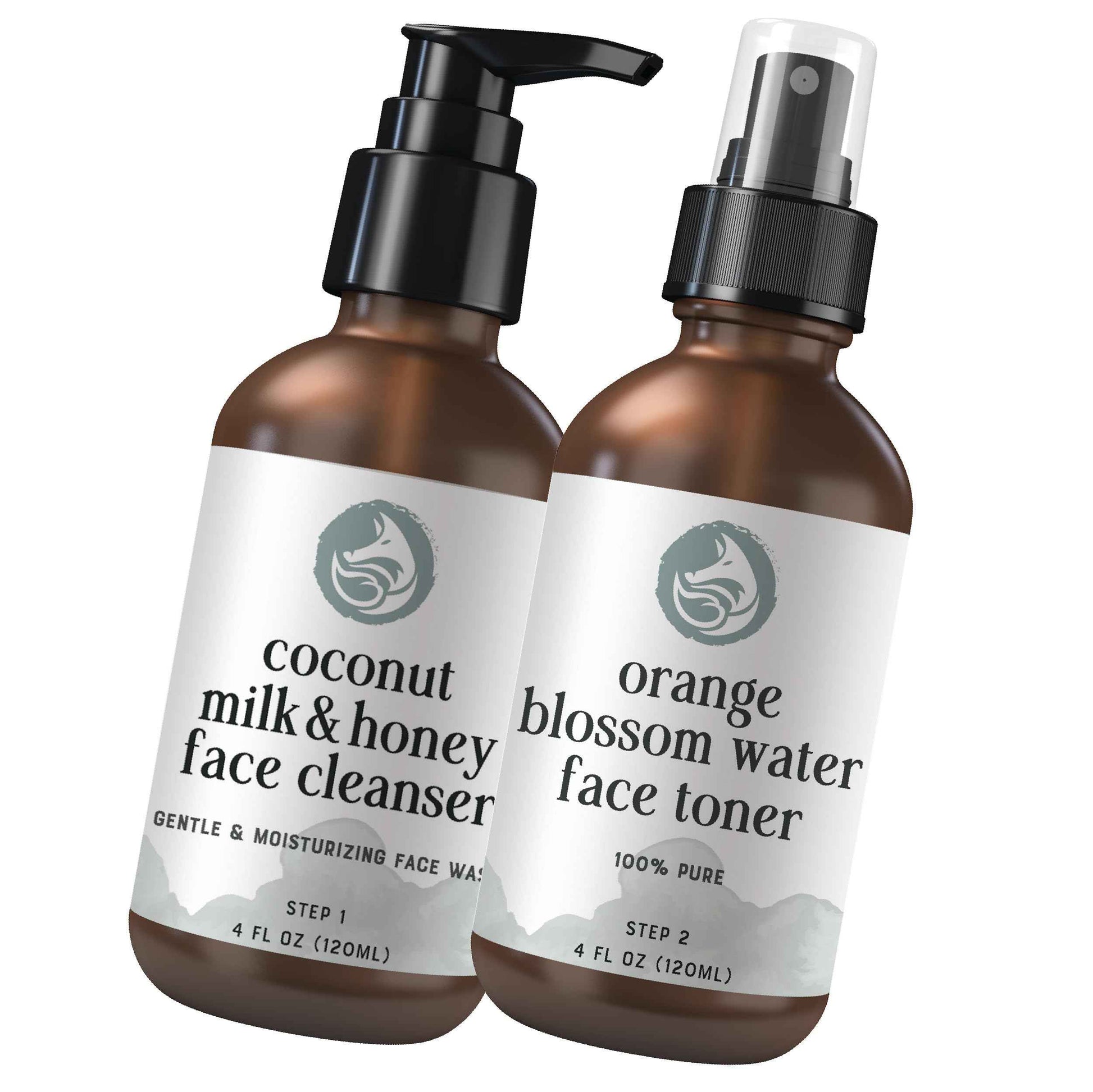 Foxbrim Naturals Radiant Skin Duo: Coconut Milk & Honey Facial Cleanser and Orange Blossom Water Face Toner