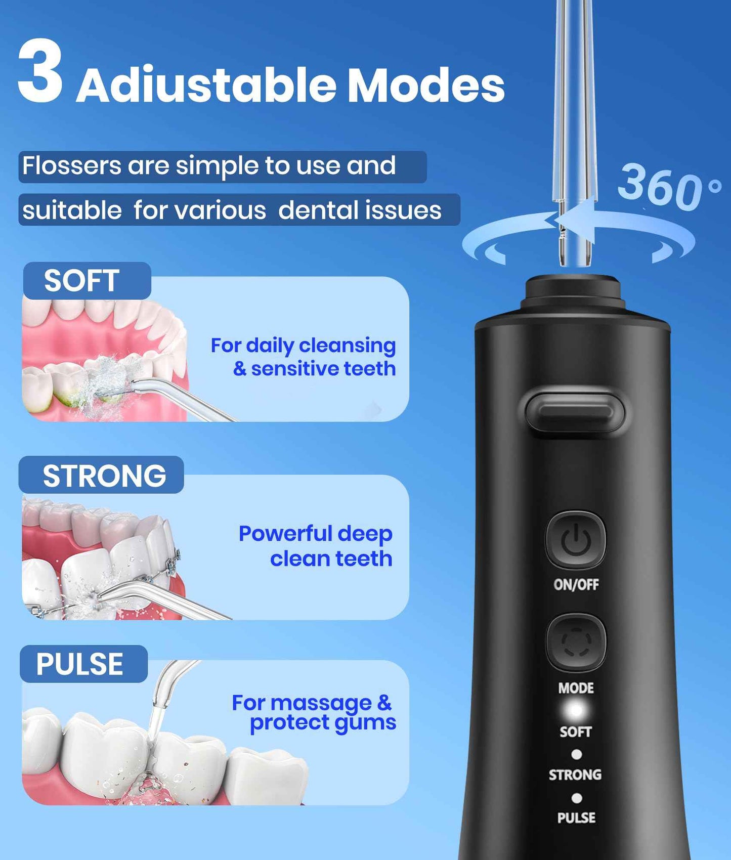 Water Flosser, 300ML Portable Cordless Water Dental Flossers for Teeth Deep Cleaning, IPX7 Waterproof Rechargeable Electric Oral Irrigator Teeth Pick for Travel Home Use and Braces Care (Black)