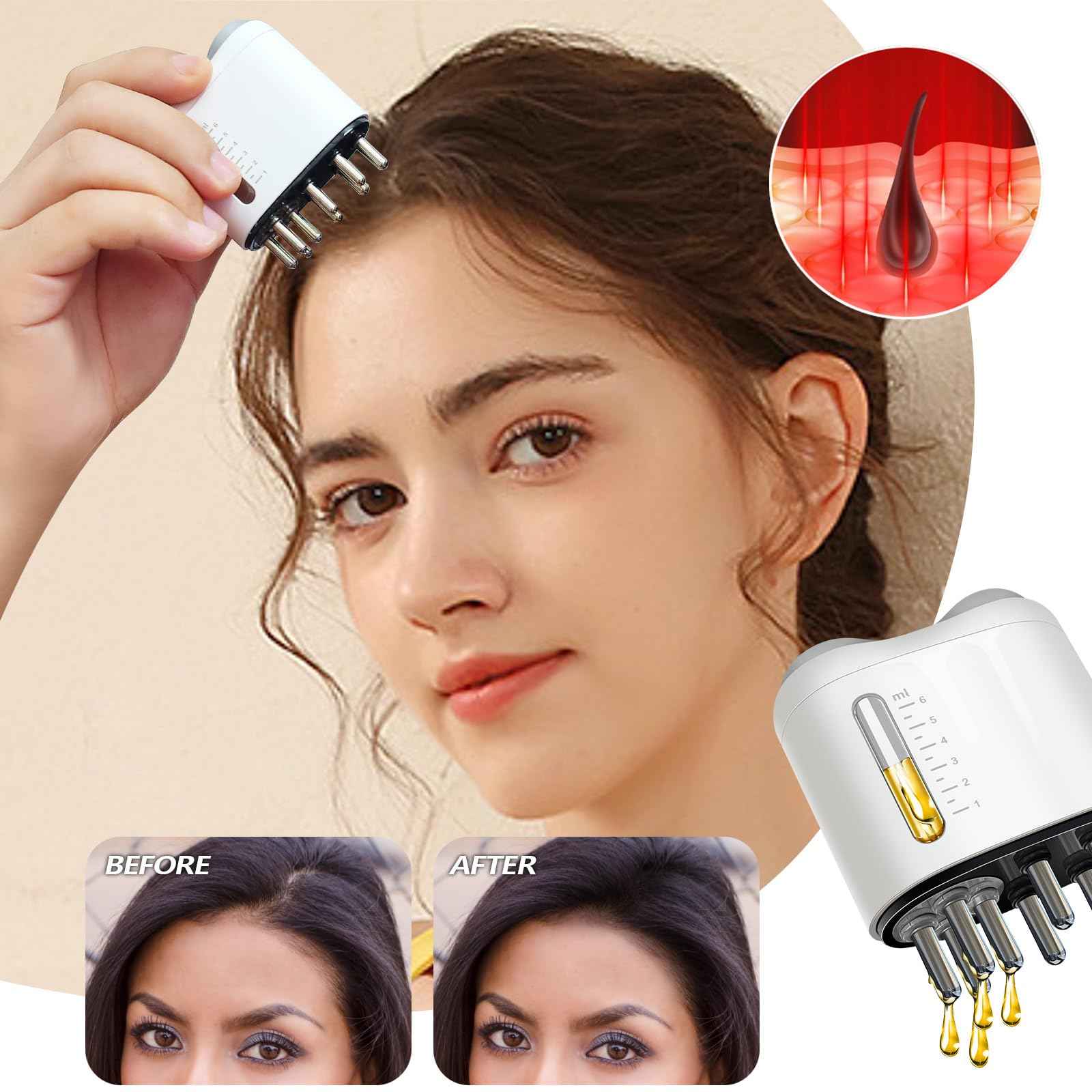 Pawfan Minoxidil Applicator, Hair Oiling Applicator, Root Comb Applicator，Scalp Oil Dispenser, 2-in-1 Hair Growth Oil Applicator and Scalp Massager for Hair Treatment and Growth