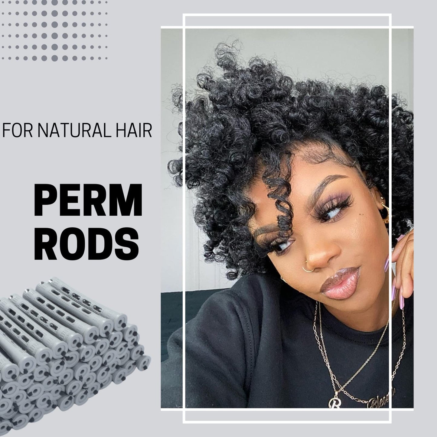 Perm Rods,60 pcs Hair Rollers for Natural Hair Long Short Hair Styling Tool Hair Curlers Small Size 0.59 inch Gray Color