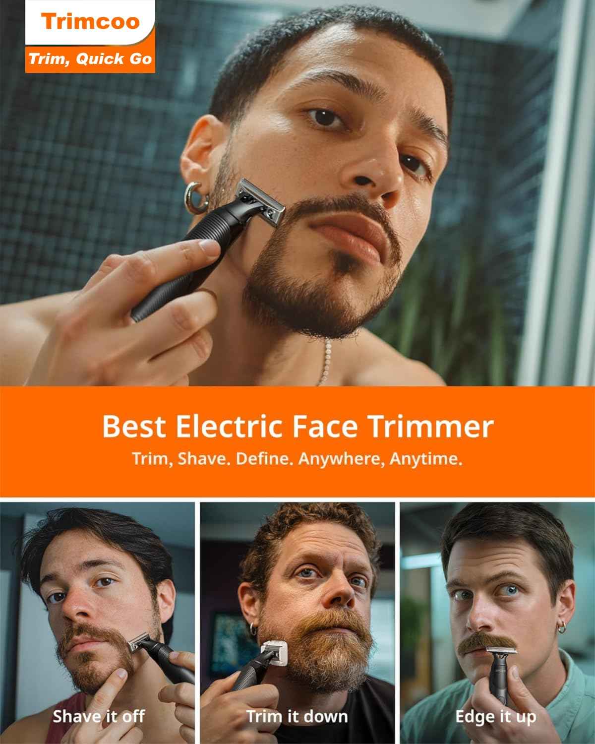 Trimcoo [2025 Upgraded Beard & Body Hair Trimmer for Men [All-in-One] USB-C Fast Charging, Groin & Ball Hair Painless Electric Shaver, Travel Razors, Waterproof Wet/Dry Groomer, Black(Lite)