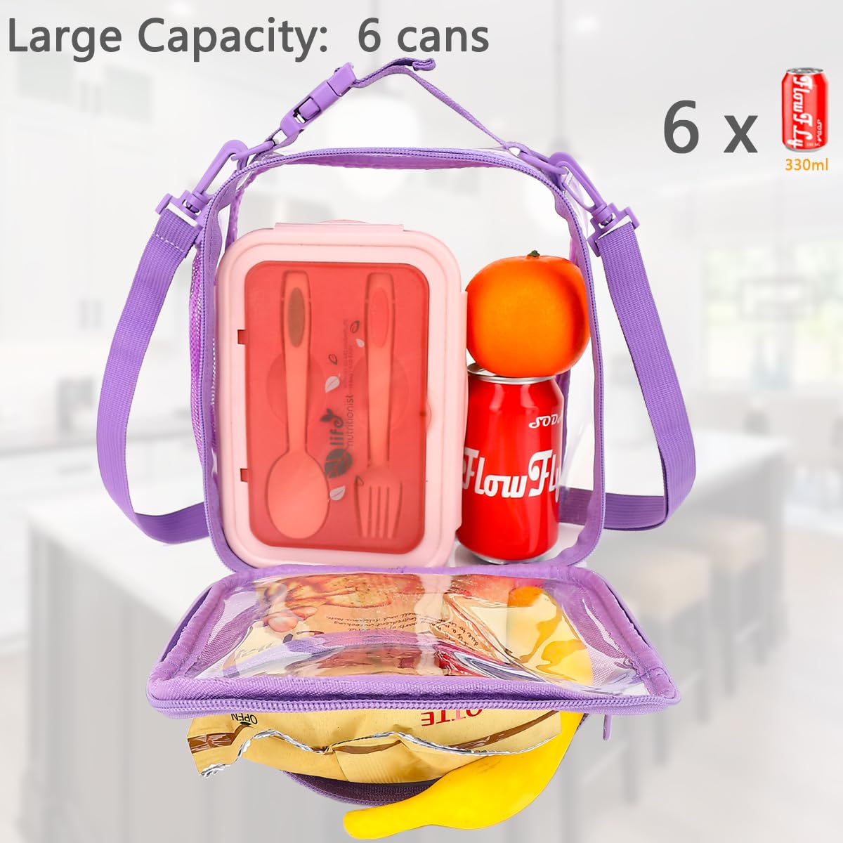 FlowFly Kids Lunch box Insulated Soft Bag Mini Cooler Back to School Thermal Meal Tote Kit for Girls, Boys, PurpleClear