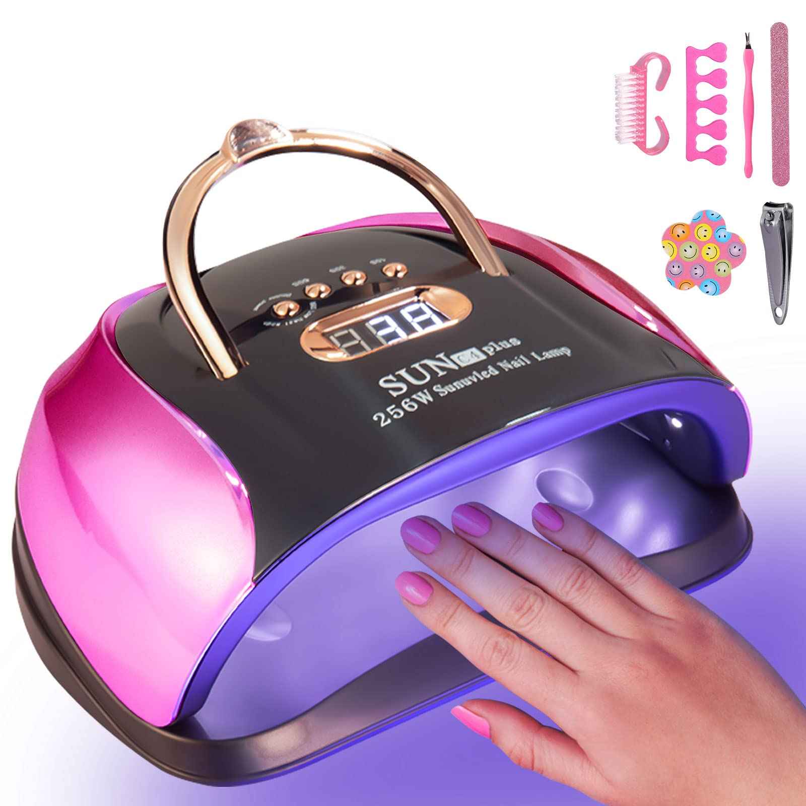 MICJIASD UV LED Nail Lamp, 256 W UV LED Nail Dryer Light for Gel Nails Polish Manicure Professional Salon Curing Lamp with 4 Timer Setting Sensor/57pcs Dual Light Beads(Comes with 6 Free Gifts)