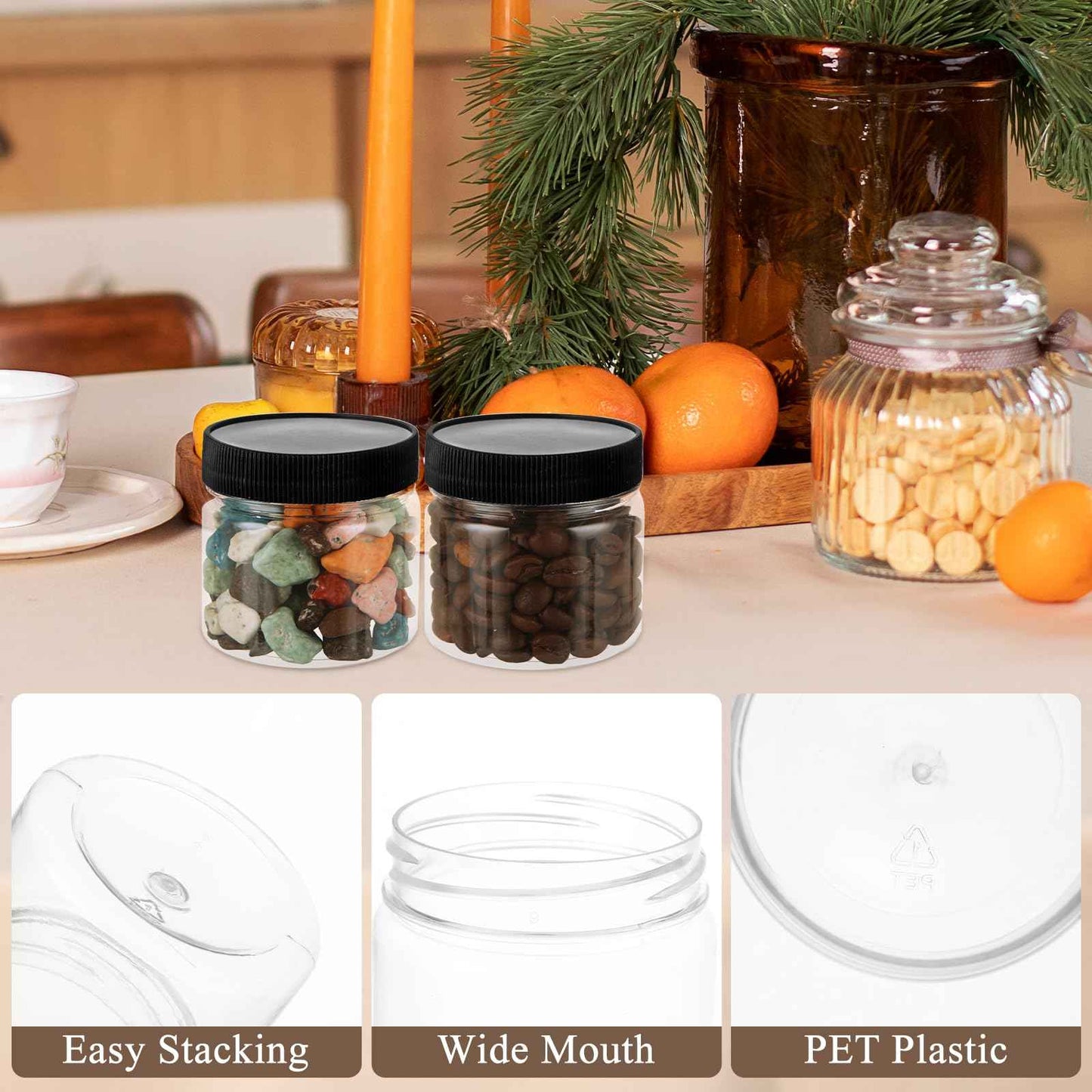 LOPYXBR 60 PCS Small Jars with Lids 4 Oz Clear Small Plastic Jars with Lids 4 Oz Wide Mouth Round Slime Containers with Lid Plastic Containers with Lid for Kitchen Storage, Lotion, Cream