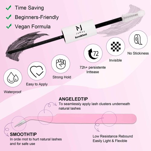 JoMay Lash Clusters Kit 560Pcs Cluster Eyelash Extensions Wispy Individual Volume with Lash Bond and Seal Waterproof, Includes Tweezers & Glue - Beginner Friendly D Curl 10-18mm(30D/40D/60D/100D)