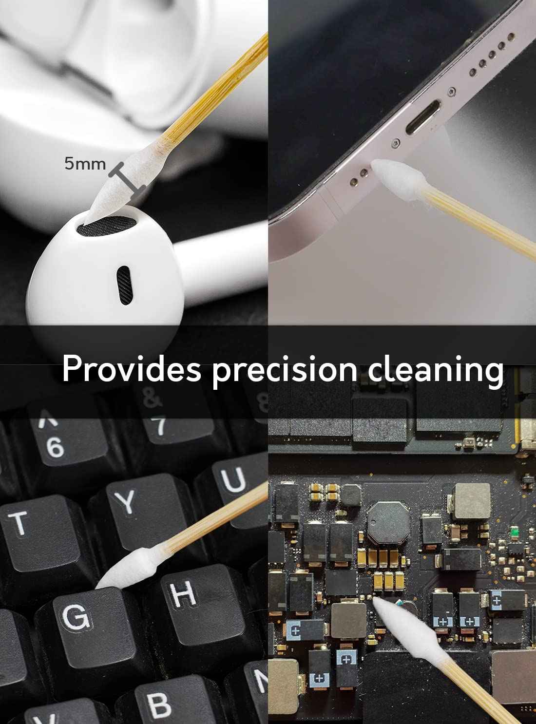 1000 PCS 6" Cotton Swabs - Lint Free Sturdy Cotton Swabs with Bamboo Handle for Gun Cleaning, Makeup, Electronic