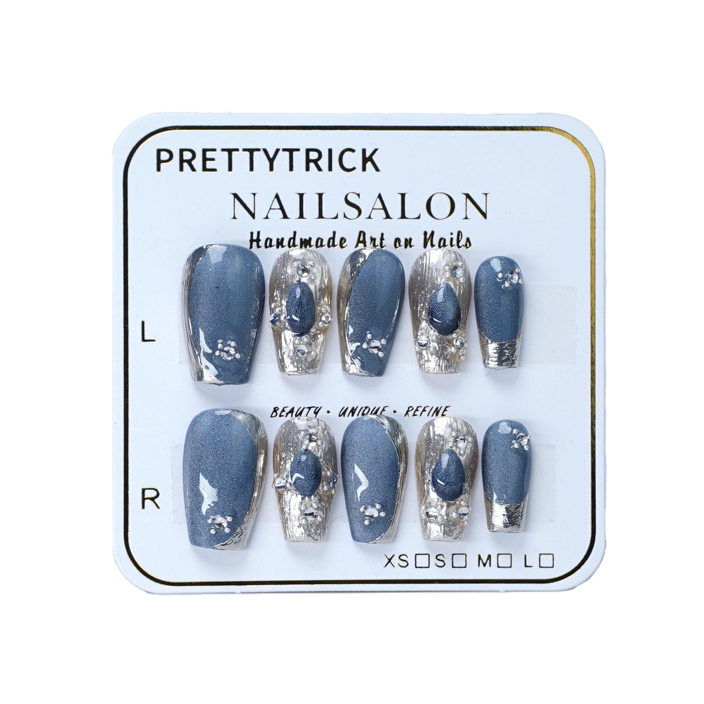 Purely Handmade Press On Nails Gorgeous Dark Blue Flase Nails 2cm Short Salon Effect Nails for Women 10 Pieces (Blue Bucce, M)