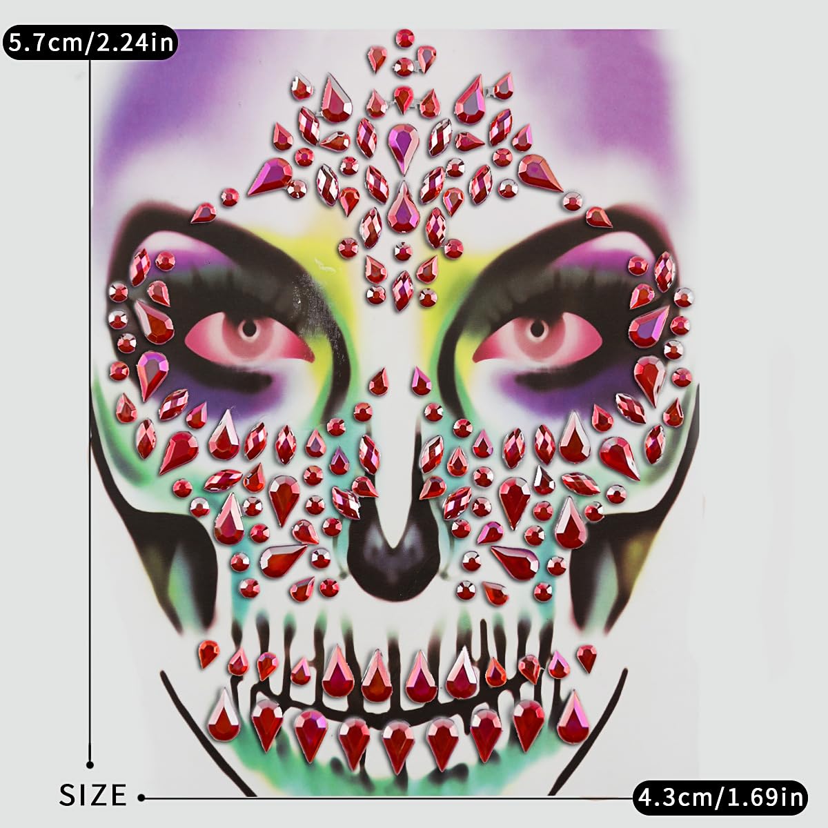 3Pack Sugar Skull Face Rhinestone Stickers for Makeup Halloween Self-Adhesive Temporary Stickers Day of the Dead Face Temporary Tattoo Skeleton Face Gems for Halloween Party Festival Accessory