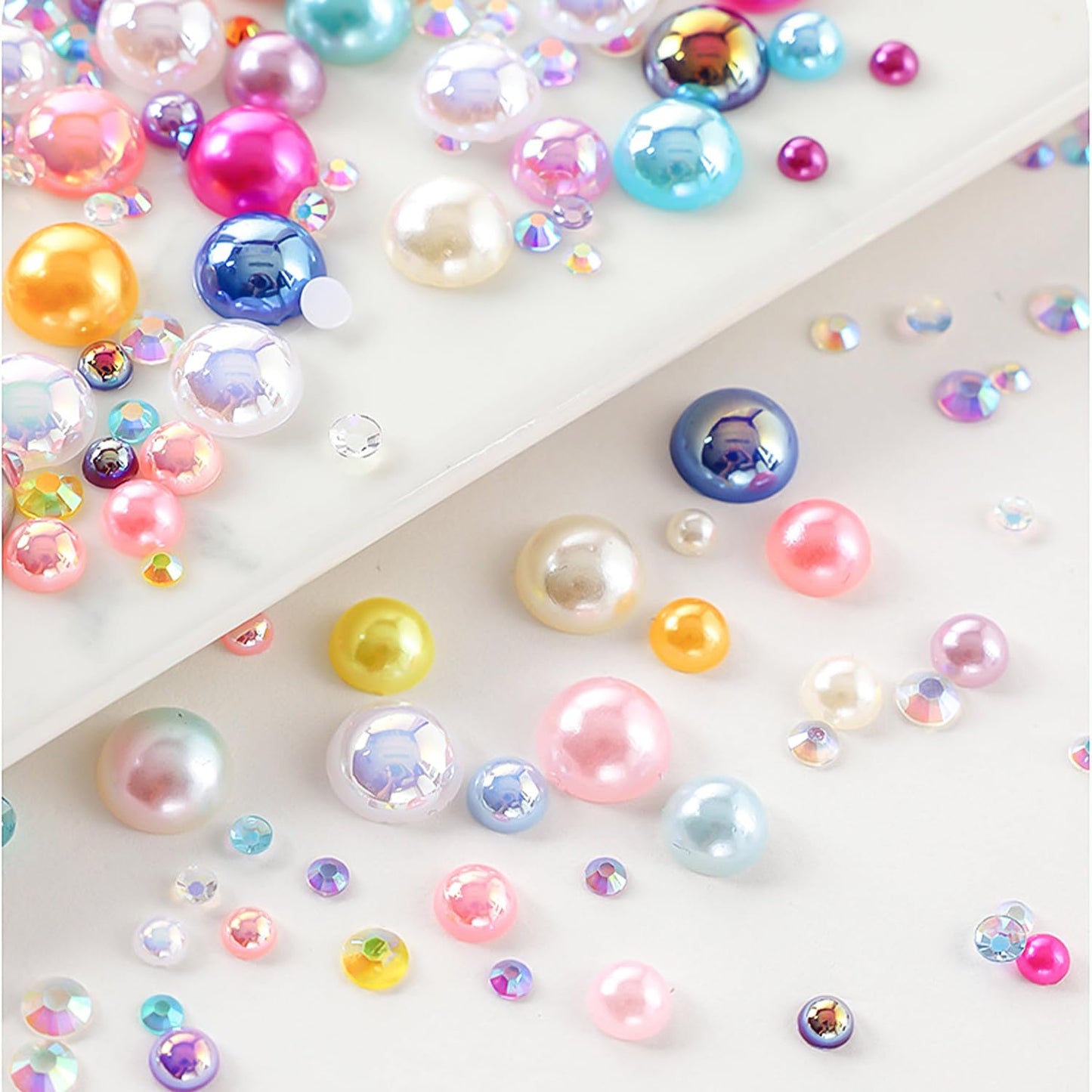 Flatback Pearls Rhinestones for Craft 30g 1400Pcs (2-10mm) Half Round Resin AB Color Rhinestones Pearls for Nail Art Face Body Tumblers-Pink,Blue